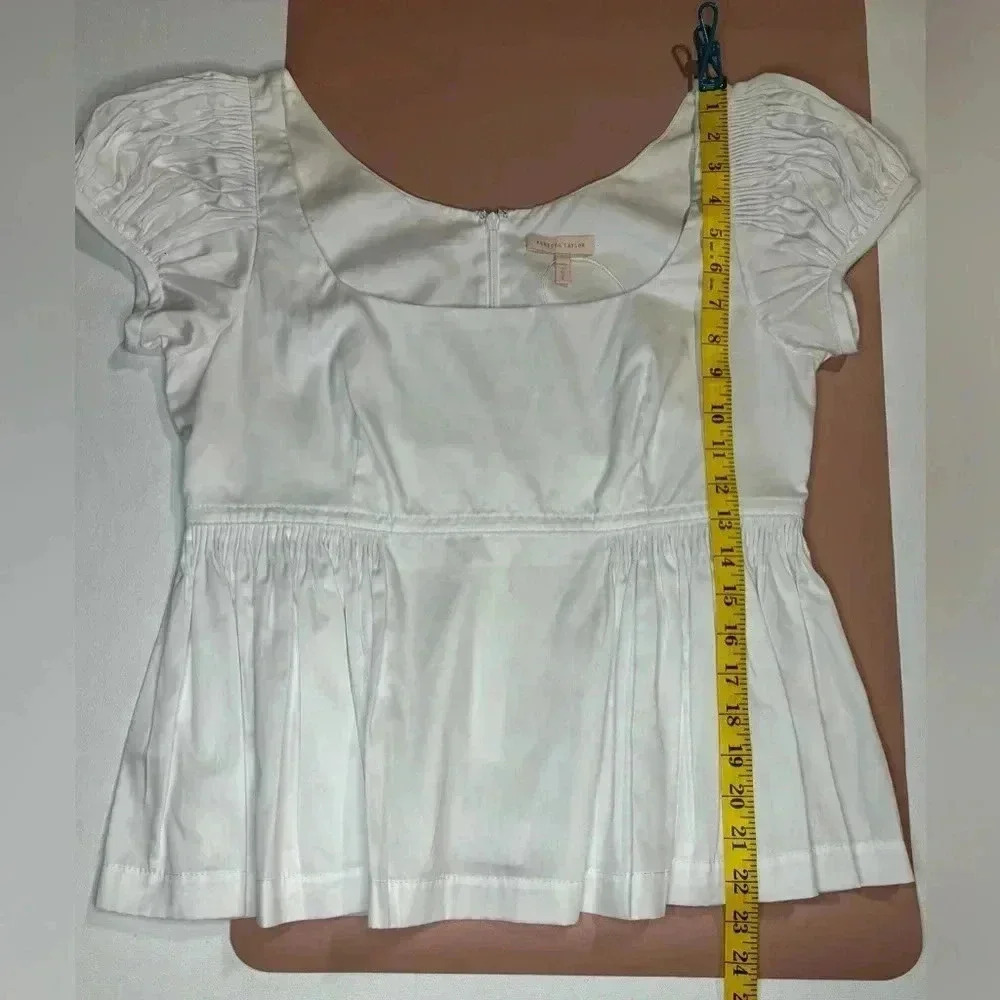 Rebecca Taylor Women's White Puff-Sleeve Blouse Size 8 Casual Classic Cotton - Picture 14 of 15